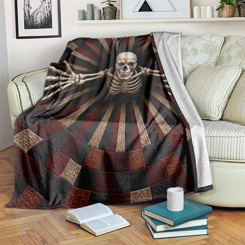 Spooky Skeleton Reaching Out 3D Optical Illusion Throw Blanket Gothic Horror Halloween Trippy Vortex Graphic