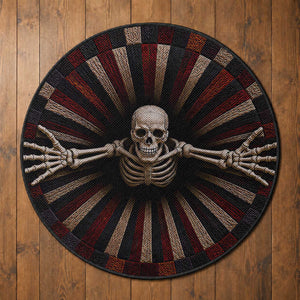 Spooky Skeleton Reaching Out 3D Optical Illusion Round Rug Gothic Horror Halloween Trippy Vortex Graphic