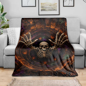 Spooky Skeleton Reaching Out 3D Halloween Optical Illusion Throw Blanket Pumpkin Pit Dark Gothic Horror Graphic
