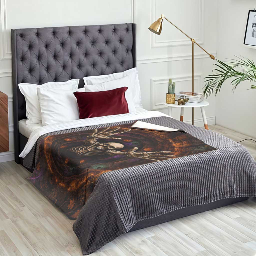 Spooky Skeleton Reaching Out 3D Halloween Optical Illusion Throw Blanket Pumpkin Pit Dark Gothic Horror Graphic