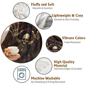Spooky Skeleton Reaching Out 3D Halloween Optical Illusion Throw Blanket Pumpkin Pit Dark Gothic Horror Graphic