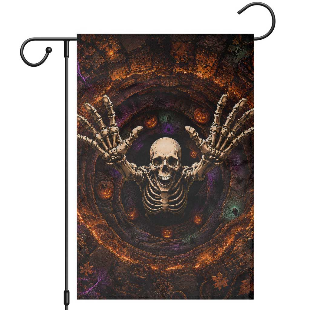Spooky Skeleton Reaching Out 3D Halloween Optical Illusion Garden Flag Pumpkin Pit Dark Gothic Horror Graphic