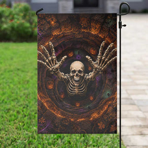 Spooky Skeleton Reaching Out 3D Halloween Optical Illusion Garden Flag Pumpkin Pit Dark Gothic Horror Graphic