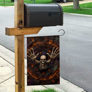 Spooky Skeleton Reaching Out 3D Halloween Optical Illusion Garden Flag Pumpkin Pit Dark Gothic Horror Graphic