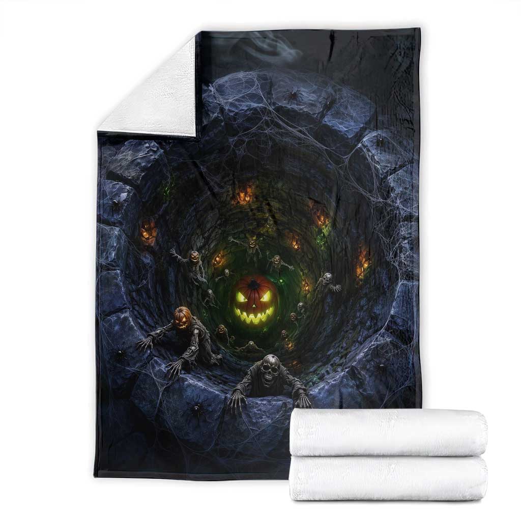 Scary Skeleton Zombie Crawling Out Stone Well Pit 3D Optical Illusion Throw Blanket