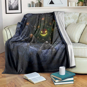 Scary Skeleton Zombie Crawling Out Stone Well Pit 3D Optical Illusion Throw Blanket