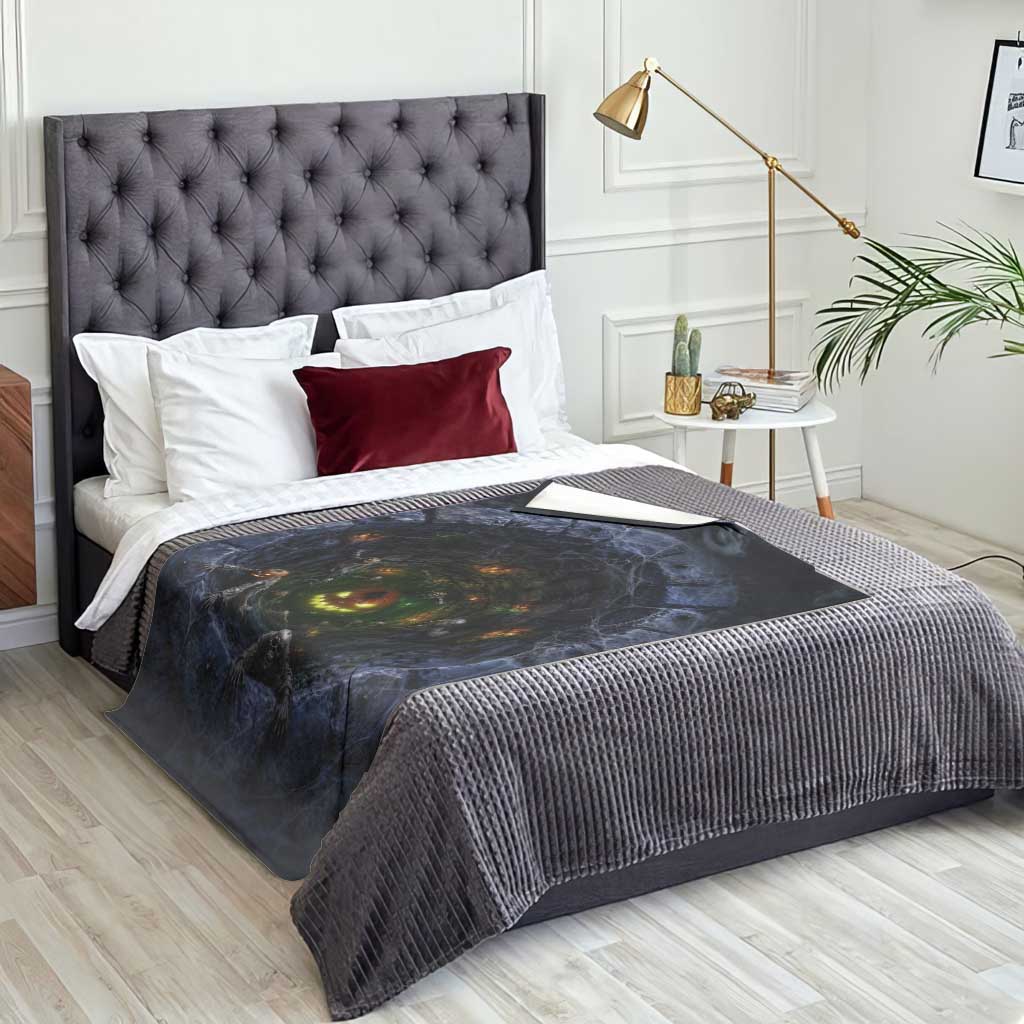 Scary Skeleton Zombie Crawling Out Stone Well Pit 3D Optical Illusion Throw Blanket