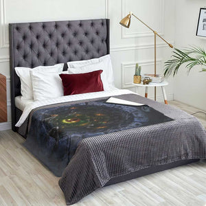 Scary Skeleton Zombie Crawling Out Stone Well Pit 3D Optical Illusion Throw Blanket