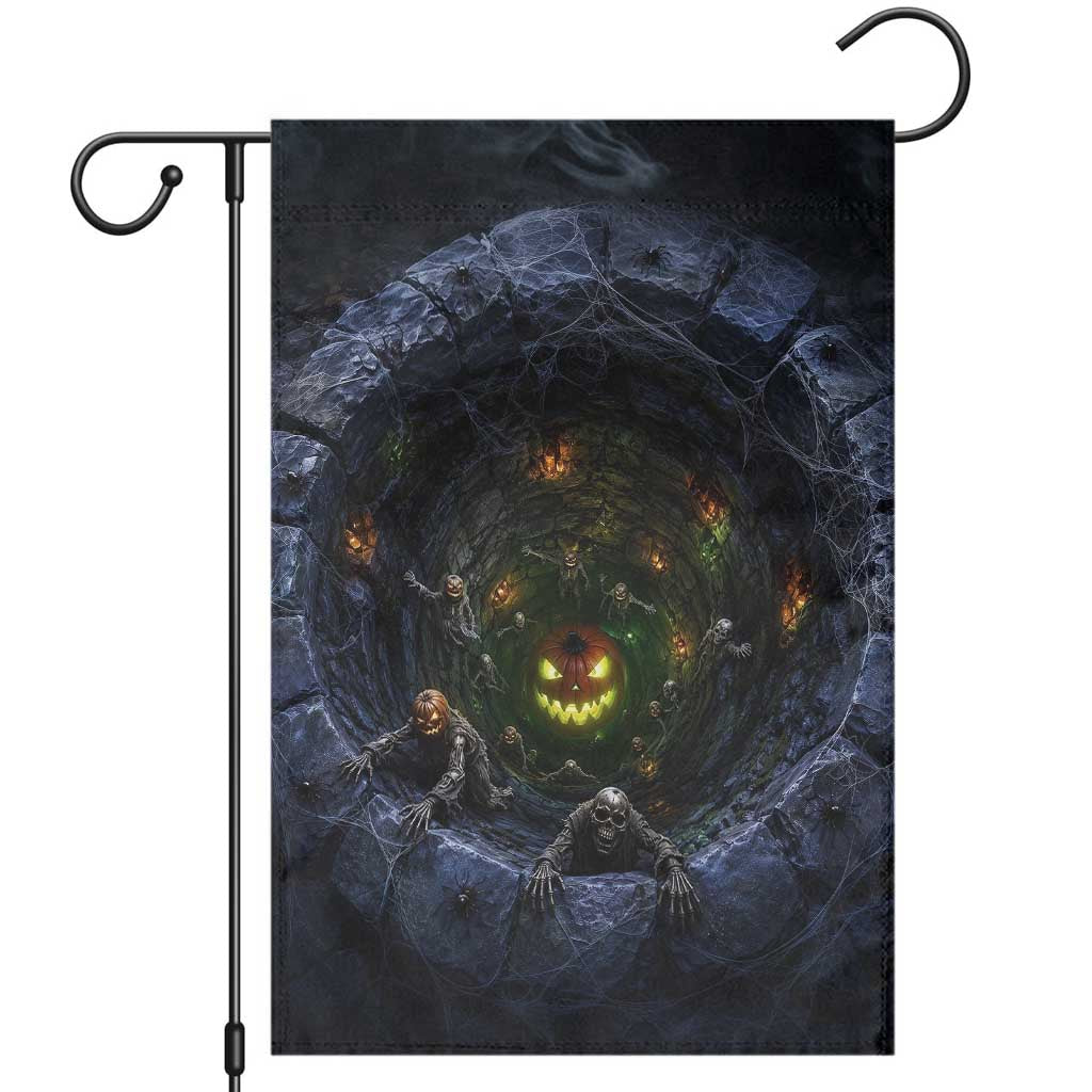 Scary Skeleton Zombie Crawling Out Stone Well Pit 3D Optical Illusion Garden Flag