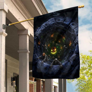 Scary Skeleton Zombie Crawling Out Stone Well Pit 3D Optical Illusion Garden Flag