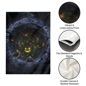 Scary Skeleton Zombie Crawling Out Stone Well Pit 3D Optical Illusion Garden Flag