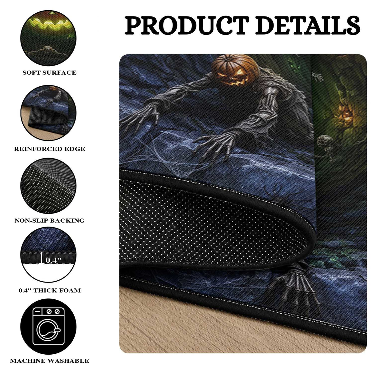 Scary Skeleton Zombie Crawling Out Stone Well Pit 3D Optical Illusion Round Rug