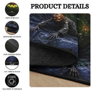 Scary Skeleton Zombie Crawling Out Stone Well Pit 3D Optical Illusion Round Rug