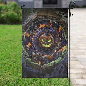 Evil Pumpkin Skull Pit Dark Fantasy 3D Halloween Optical Illusion Garden Flag
