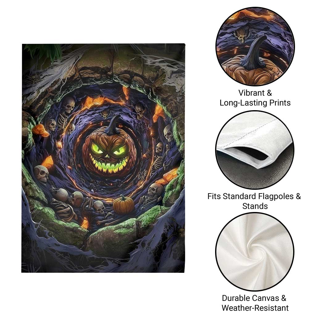 Evil Pumpkin Skull Pit Dark Fantasy 3D Halloween Optical Illusion Garden Flag