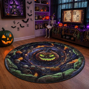 Evil Pumpkin Skull Pit Dark Fantasy 3D Halloween Optical Illusion Round Rug