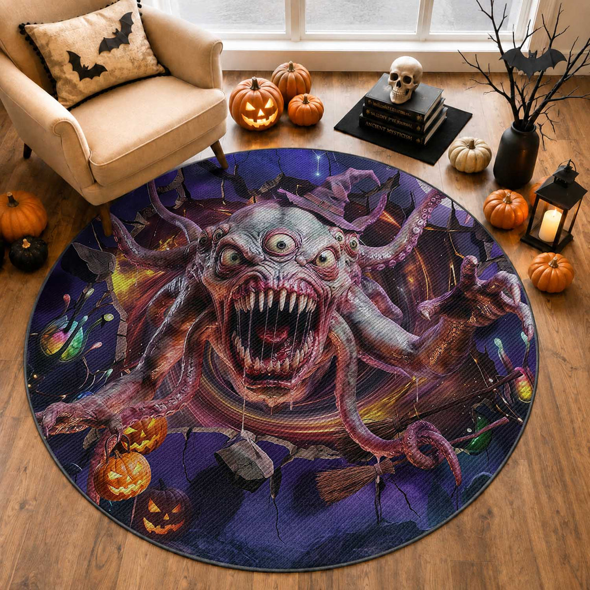 Tentacle Alien Monster Cosmic Horror 3D Halloween Optical Illusion Round Rug