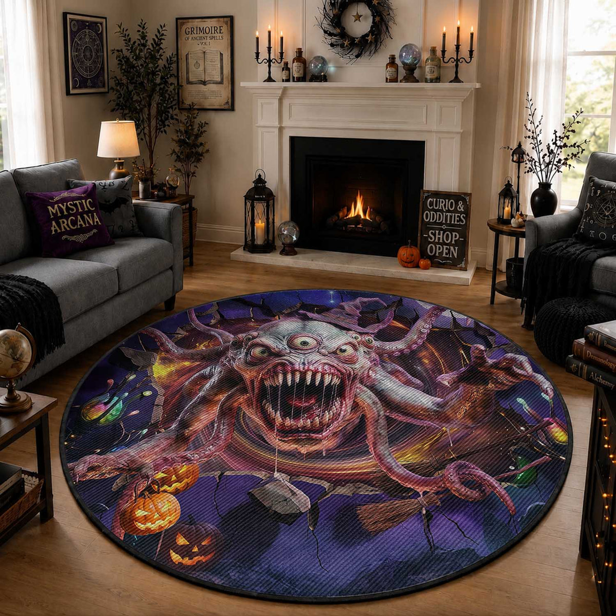 Tentacle Alien Monster Cosmic Horror 3D Halloween Optical Illusion Round Rug