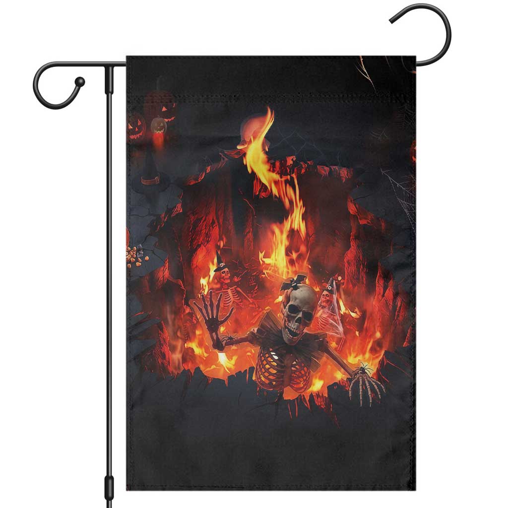 Skeleton Hello From Fiery Hell Pit 3D Halloween Optical Illusion Garden Flag