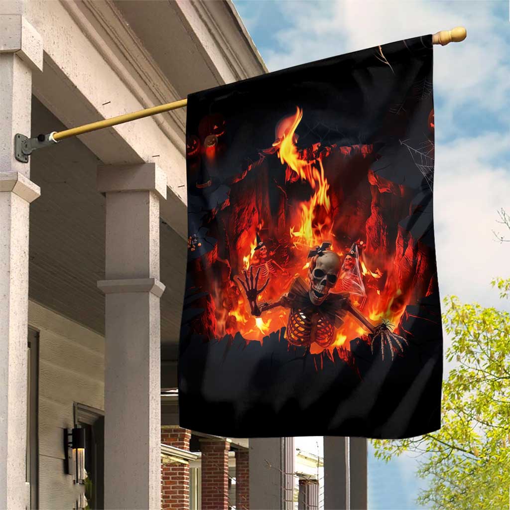 Skeleton Hello From Fiery Hell Pit 3D Halloween Optical Illusion Garden Flag