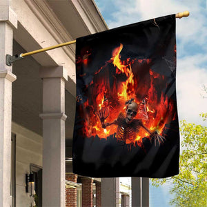 Skeleton Hello From Fiery Hell Pit 3D Halloween Optical Illusion Garden Flag