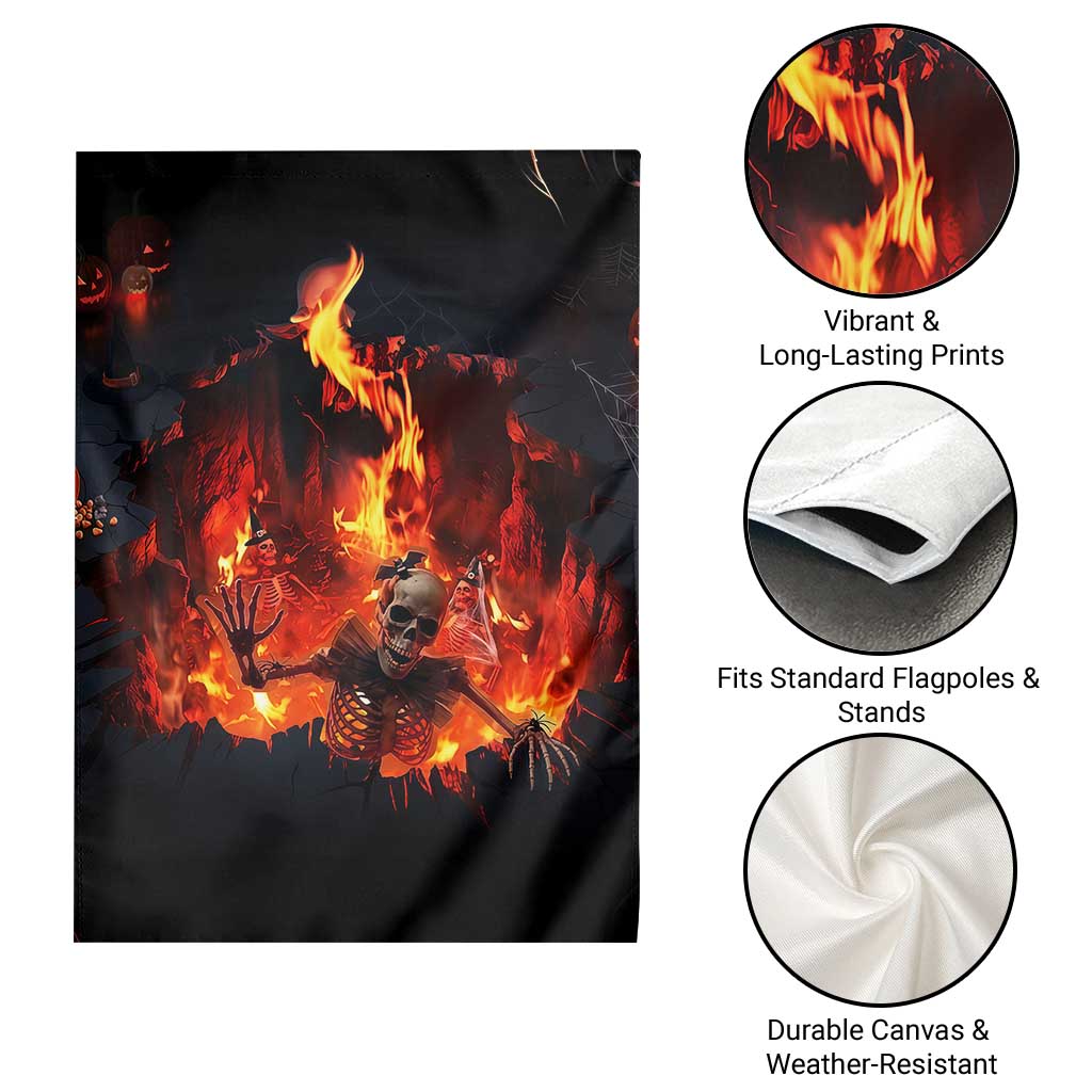 Skeleton Hello From Fiery Hell Pit 3D Halloween Optical Illusion Garden Flag
