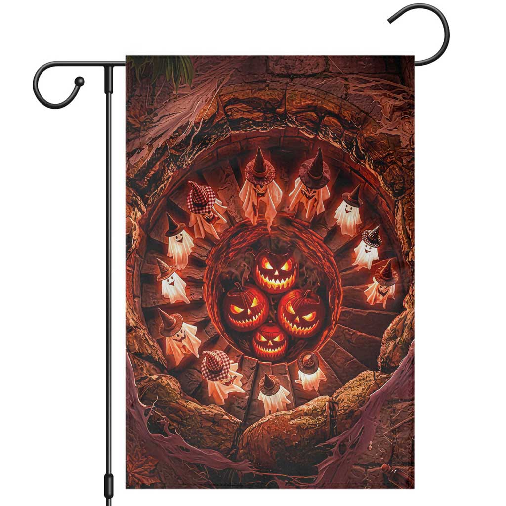 Cute Ghosts Witch in Evil Pumpkin Pit 3D Halloween Optical Illusion Garden Flag