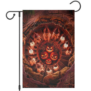 Cute Ghosts Witch in Evil Pumpkin Pit 3D Halloween Optical Illusion Garden Flag