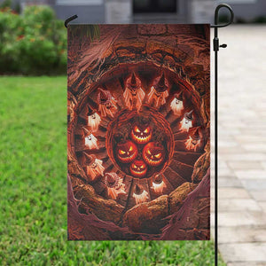 Cute Ghosts Witch in Evil Pumpkin Pit 3D Halloween Optical Illusion Garden Flag