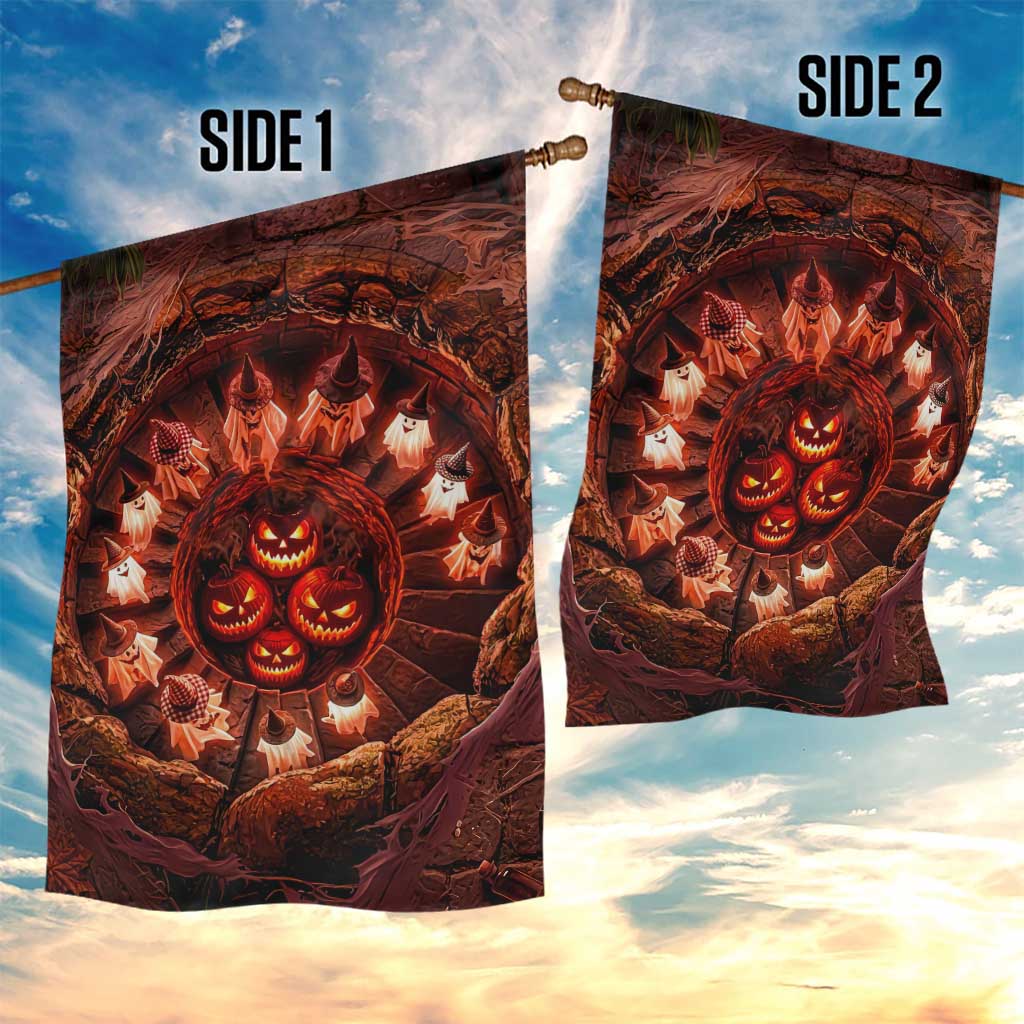 Cute Ghosts Witch in Evil Pumpkin Pit 3D Halloween Optical Illusion Garden Flag