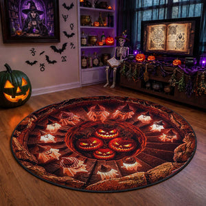 Cute Ghosts Witch in Evil Pumpkin Pit 3D Halloween Optical Illusion Round Rug