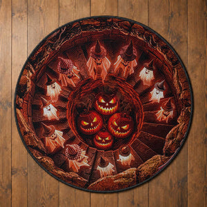 Cute Ghosts Witch in Evil Pumpkin Pit 3D Halloween Optical Illusion Round Rug