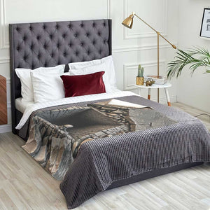 Skeleton Crawling Out of Stone Dungeon Pit 3D Optical Illusion Throw Blanket