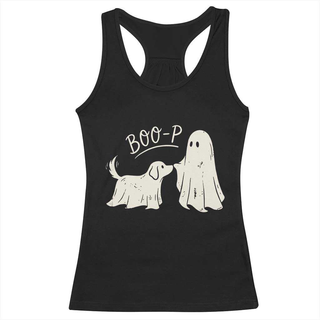 Cute Ghost and Ghost Dog Nose Boop Racerback Tank Top Spooky Halloween Boo Sheet Dog Lovers