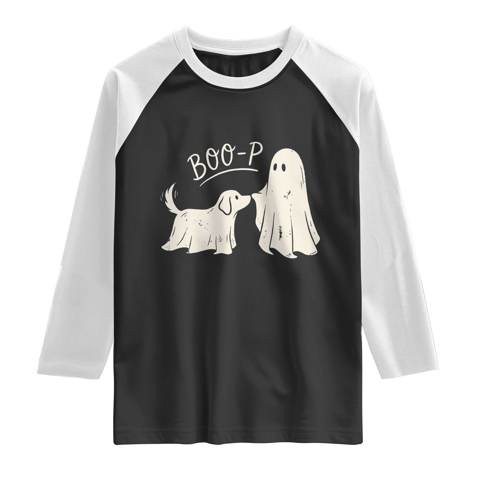 Cute Ghost and Ghost Dog Nose Boop Raglan Shirt Spooky Halloween Boo Sheet Dog Lovers
