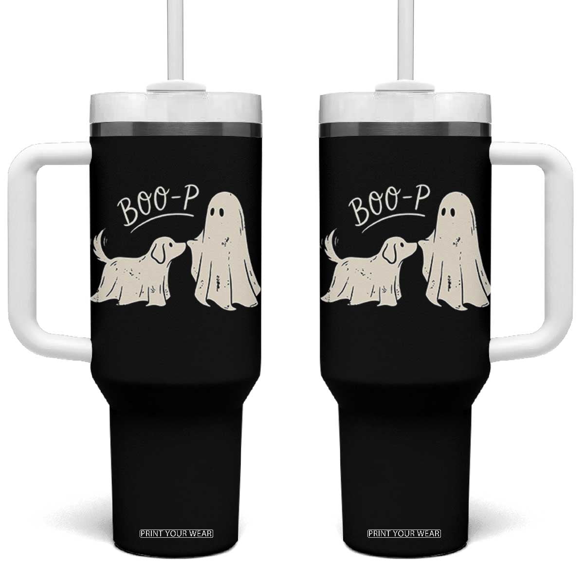 Cute Ghost and Ghost Dog Nose Boop Tumbler With Handle Spooky Halloween Boo Sheet Dog Lovers