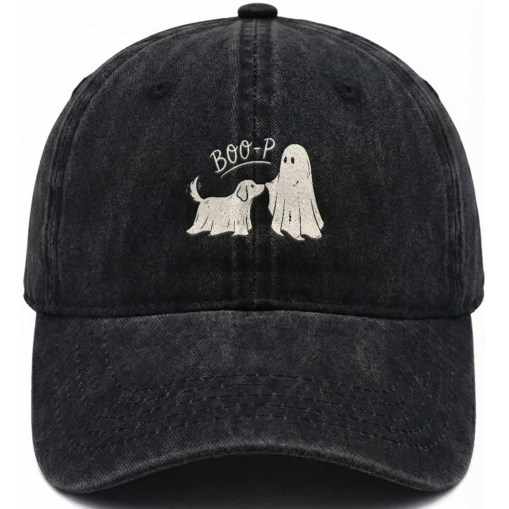 Cute Ghost and Ghost Dog Nose Boop Washed Cotton Baseball Cap Spooky Halloween Boo Sheet Dog Lovers