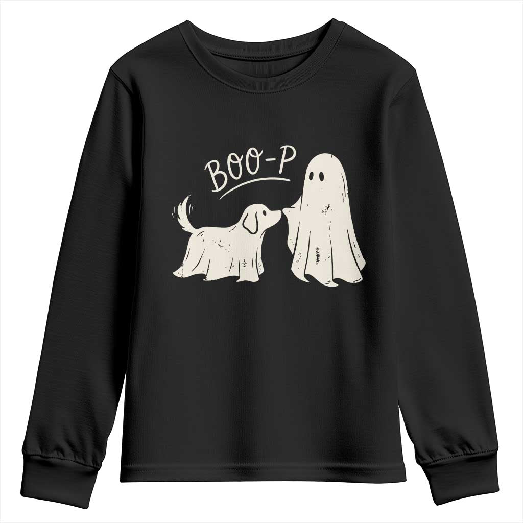 Cute Ghost and Ghost Dog Nose Boop Youth Sweatshirt Spooky Halloween Boo Sheet Dog Lovers