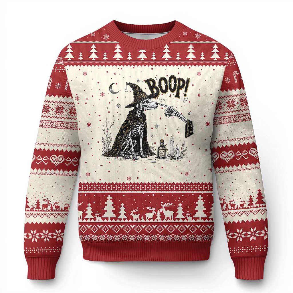 Skeleton Witch Dog Nose Boop Ugly Christmas Sweater Vintage Halloween Gift for Dog Lovers