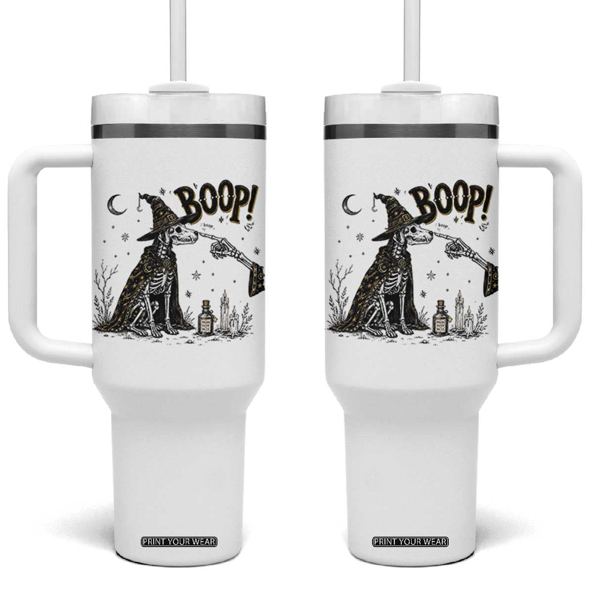 Skeleton Witch Dog Nose Boop Tumbler With Handle Vintage Halloween Gift for Dog Lovers