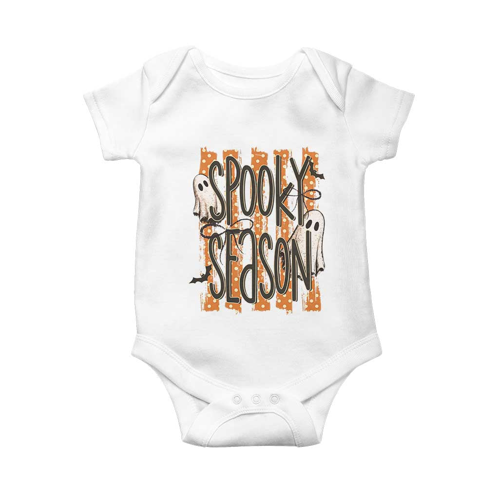 Vintage Spooky Season Ghosts Preppy Aesthetic Baby Onesie Boo Sheets Distressed Orange Stripes Halloween Gift