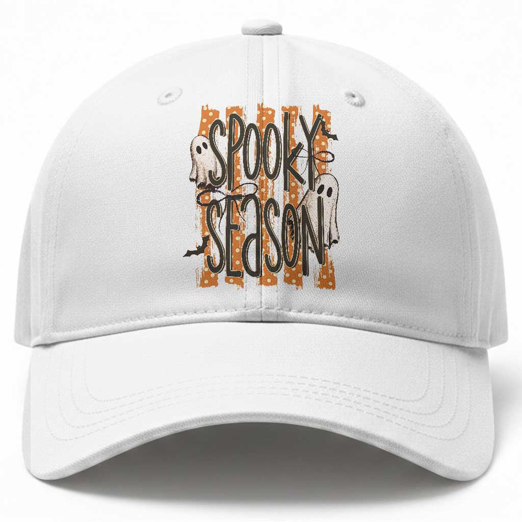 Vintage Spooky Season Ghosts Preppy Aesthetic Baseball Cap Boo Sheets Distressed Orange Stripes Halloween Gift