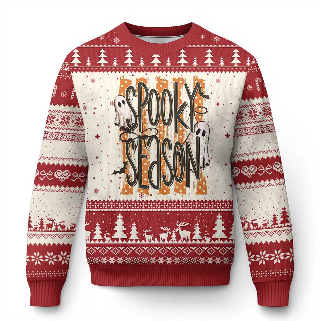 Vintage Spooky Season Ghosts Preppy Aesthetic Ugly Christmas Sweater Boo Sheets Distressed Orange Stripes Halloween Gift