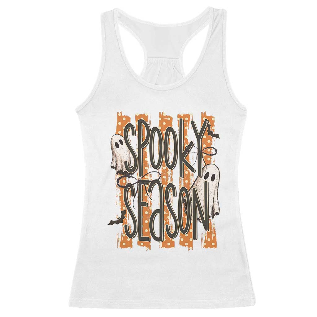 Vintage Spooky Season Ghosts Preppy Aesthetic Racerback Tank Top Boo Sheets Distressed Orange Stripes Halloween Gift