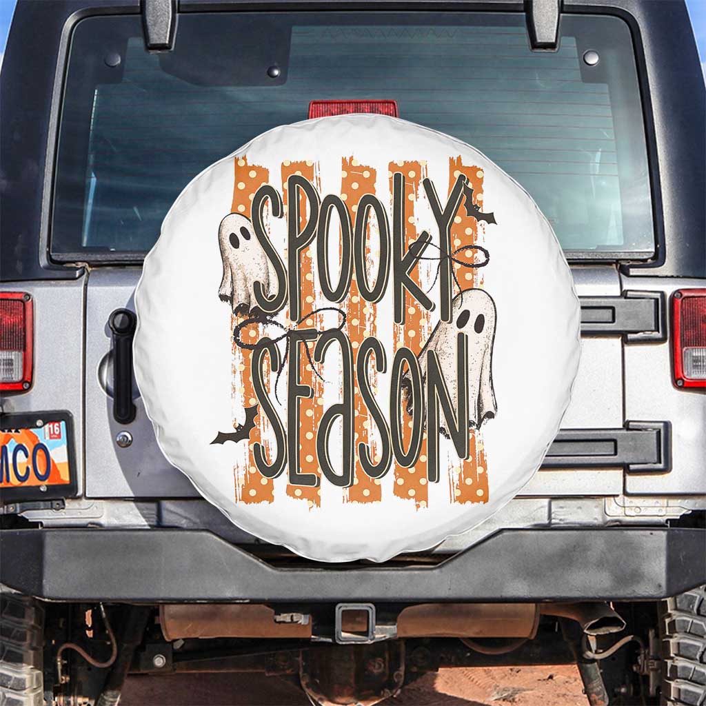 Vintage Spooky Season Ghosts Preppy Aesthetic Spare Tire Cover Boo Sheets Distressed Orange Stripes Halloween Gift