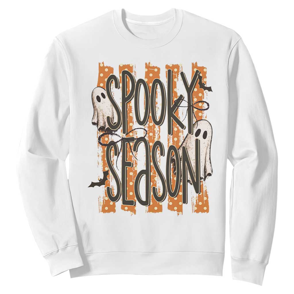 Vintage Spooky Season Ghosts Preppy Aesthetic Sweatshirt Boo Sheets Distressed Orange Stripes Halloween Gift