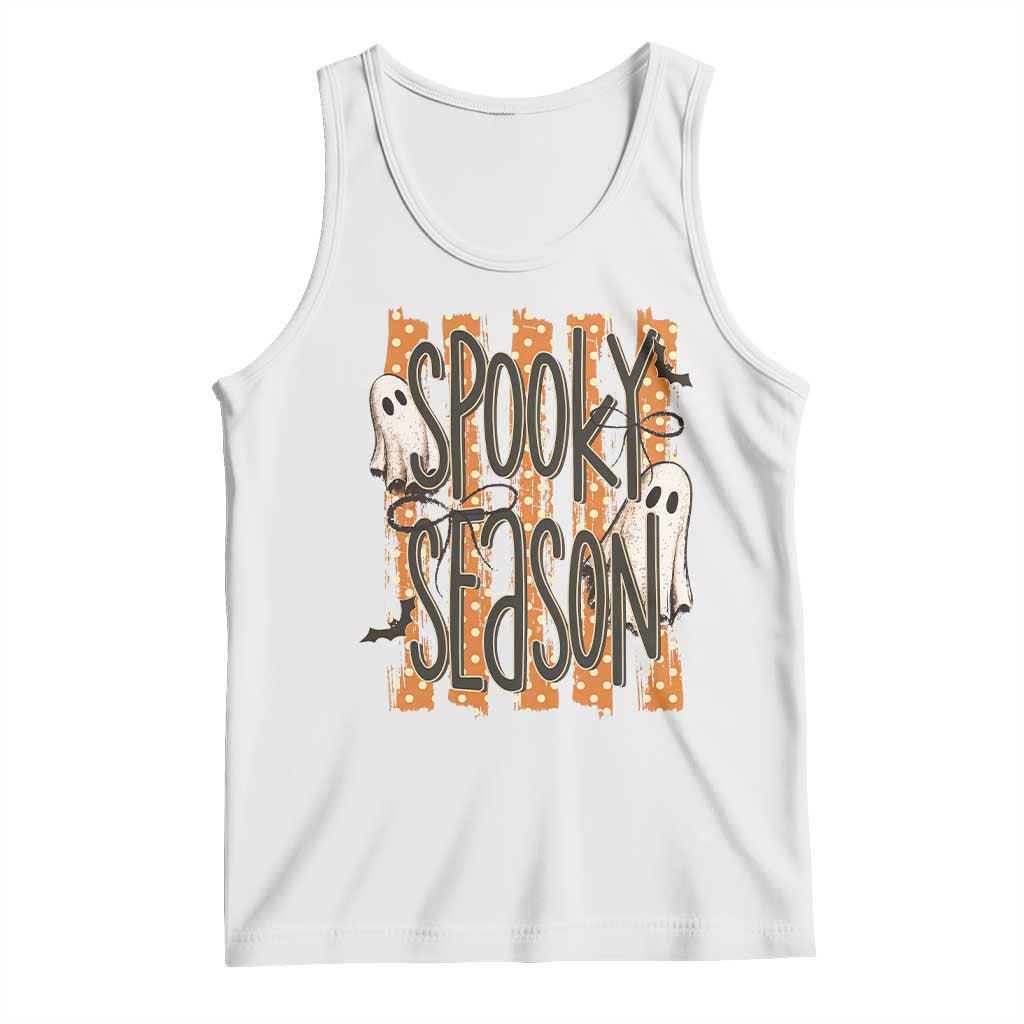 Vintage Spooky Season Ghosts Preppy Aesthetic Tank Top Boo Sheets Distressed Orange Stripes Halloween Gift