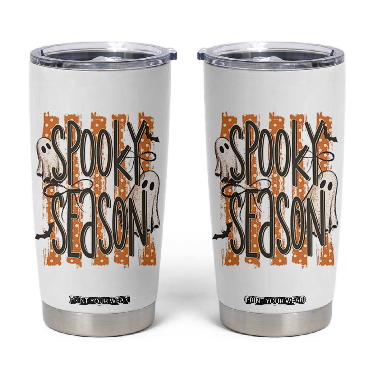 Vintage Spooky Season Ghosts Preppy Aesthetic Tumbler Cup Boo Sheets Distressed Orange Stripes Halloween Gift