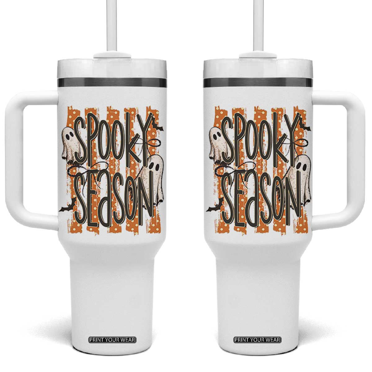 Vintage Spooky Season Ghosts Preppy Aesthetic Tumbler With Handle Boo Sheets Distressed Orange Stripes Halloween Gift