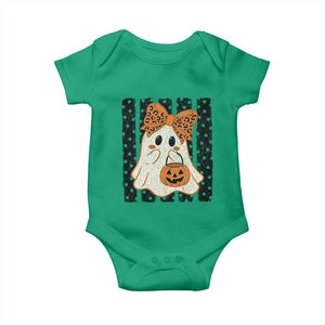 Cute Sheet Ghost with Bow Tie and Pumpkin Bucket Halloween Graphic Baby Onesie